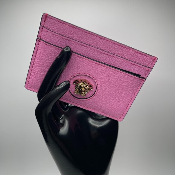Versace Mini Medusa Pink Paradise Grainy Leather Slim Card Case - NWOT - Picture 1 of 6